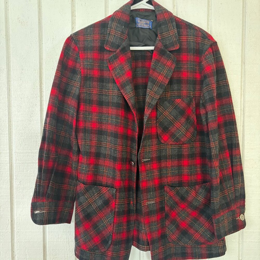 Pendleton Red and Black Plaid Wool Jacket